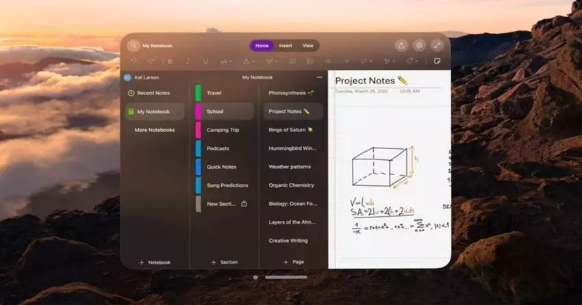 Zoptymalizowana wydajność: OneNote działa teraz na zestawie słuchawkowym Apple Vision Pro