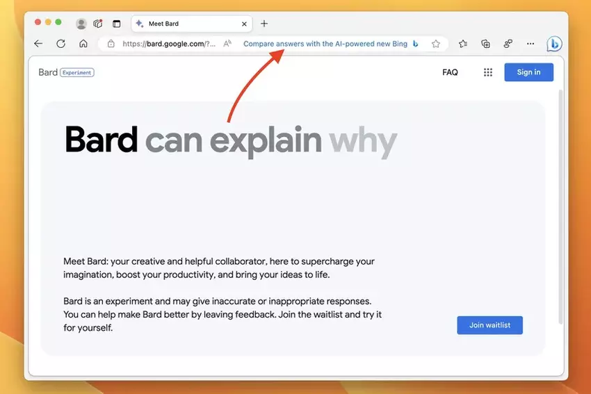 Microsoft Edge będzie reklamował BingAI, gdy skorzystasz z chatbota Barda Google'a