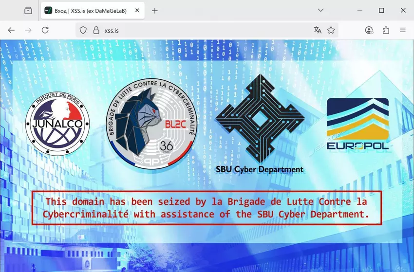 XSS.is już nie działa, teraz tutaj takie napisy. Ilustracja: bleepingcomputer.com