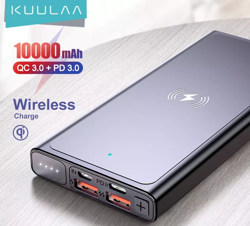 KUULAA 10000mAh Powerbank z czterema portami i bezprzewodowym ładowaniem za 15$