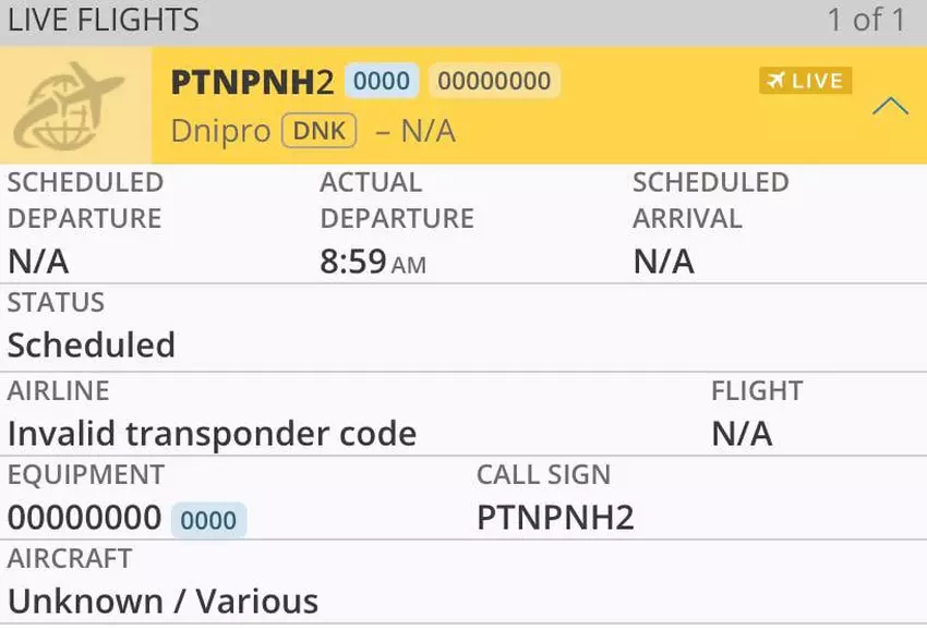 Dane o rejsie nieznanego samolotu