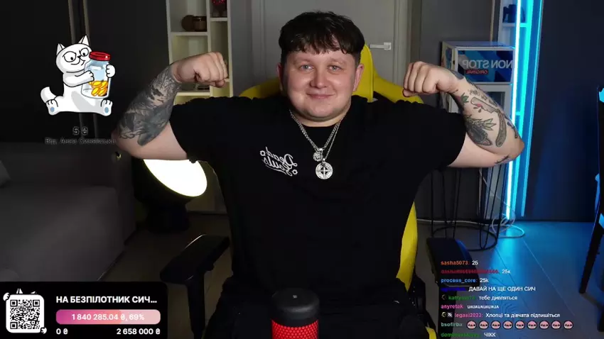 Ukraiński bloger Leb1ga zebrał 8,35 miliona jenów w 8 godzin, aby kupić drony Sych, a transmisja stała się numerem 1 na Twitchu na świecie.