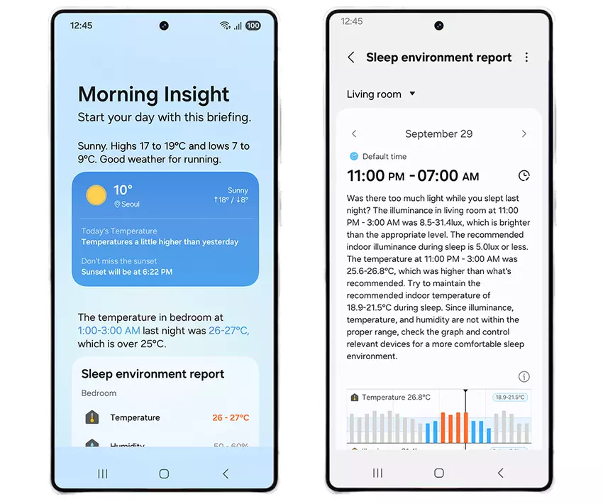 Podsumowująca karta warunków snu w Galaxy Now Briefing