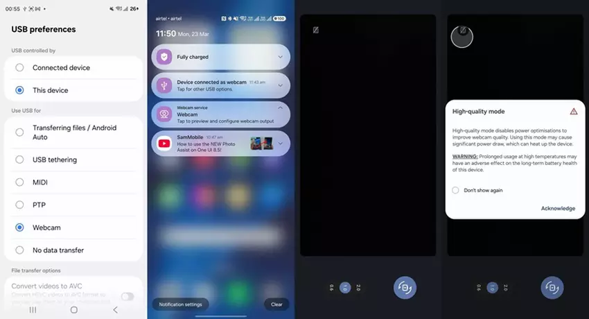 Samsung Galaxy S26 w trybie Webcam na One UI 8.5