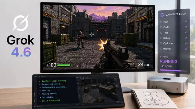 Grok 4.6 tworzy 3D-shooter w 48 ...