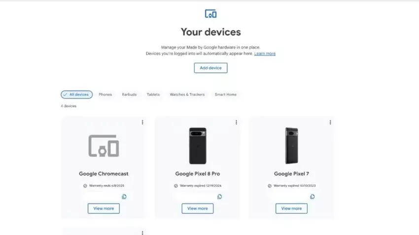 Ilustracja strony "Twoje urządzenia" w sklepie Google Store
