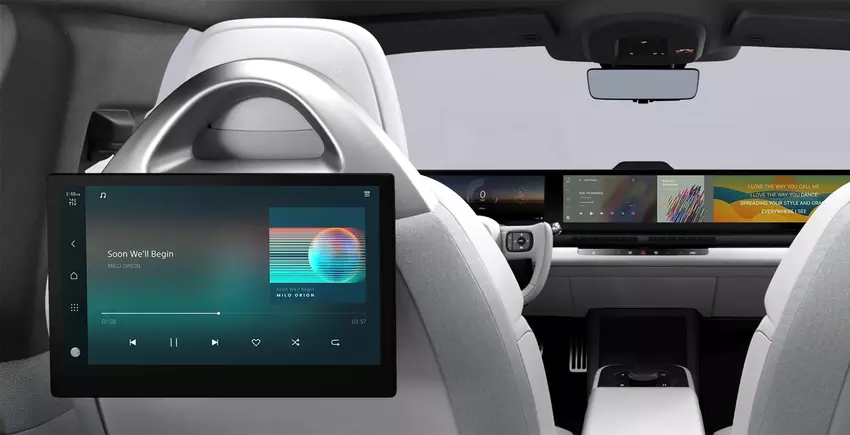 Wnętrze samochodu AFFELA 1 z ekranami dotykowymi - Ilustracja Sony Honda Mobility