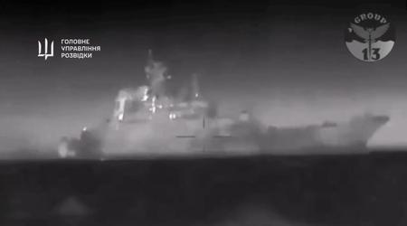 Generalna Dyrekcja Wywiadu Ukrainy pokazała, jak rosyjski okręt "Cezar Kunikow" został zniszczony za pomocą dronów morskich Magura V5 (wideo)