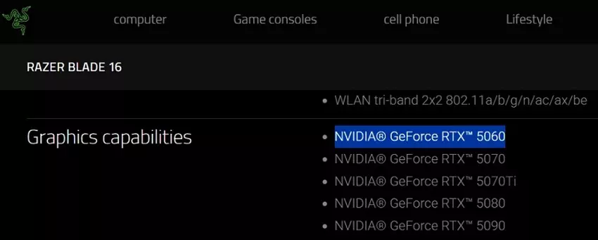 Laptop Blade 16 z RTX 5060