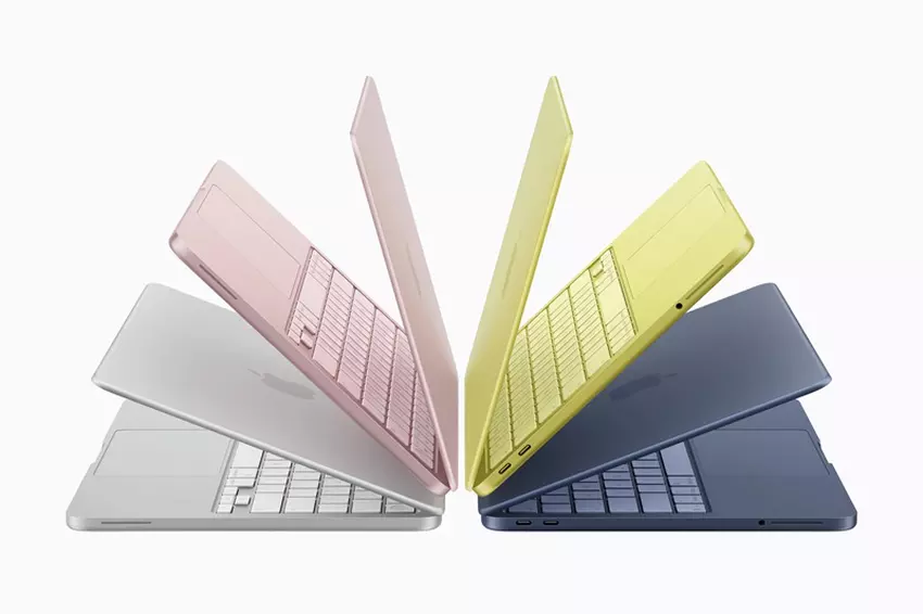 Paleta kolorów MacBook Neo Silver, Blush, Citrus i Indigo