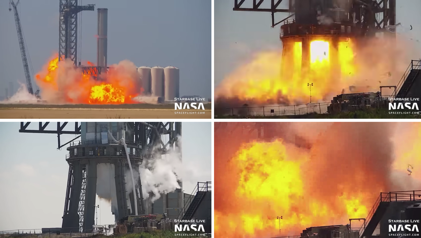 Dopalacz rakietowy Super Heavy Booster 7 dla SpaceX Starship eksploduje epicko podczas testów (wideo)