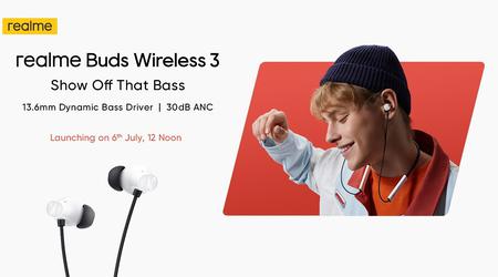 realme zaprezentuje słuchawki Buds Wireless 3 z ANC i dźwiękiem przestrzennym w cenie poniżej 40 USD 6 lipca.