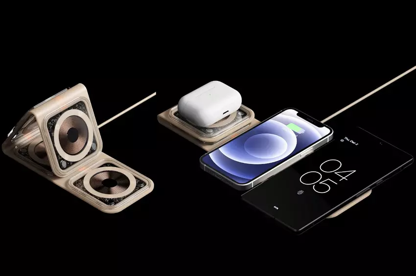 Bezprzewodowa ładowarka Blond Fold sprawdza się we wszystkich pudełkach świetnego designu i zrównoważonego rozwoju