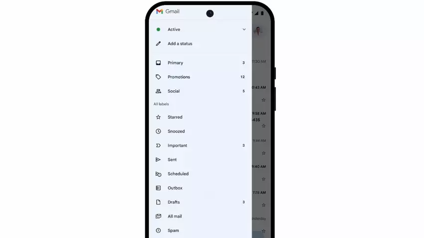 Interfejs aplikacji mobilnej Gmail na Androida