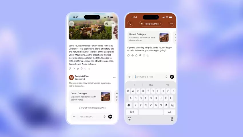 Interfejs ChatGPT z przykładem zintegrowanej reklamy