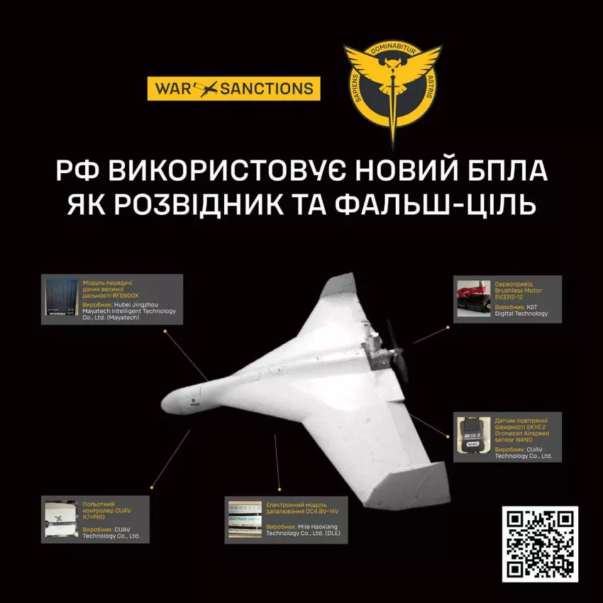 Chińskie komponenty w nowym rosyjskim BPLA. Ilustracja: GUR