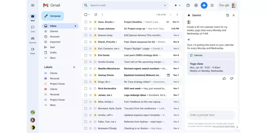 Gmail integruje Kalendarz Google z paskiem bocznym Gemini 