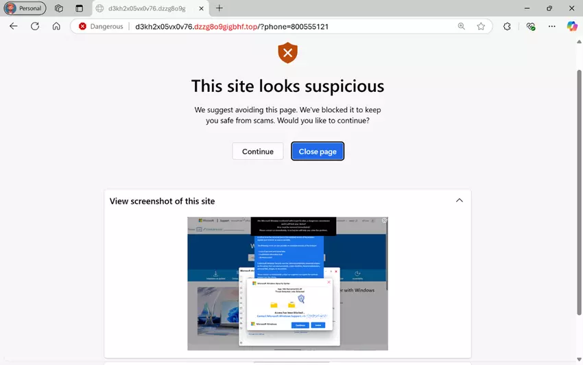 Okno blokady Scareware z zablokowanym elementem