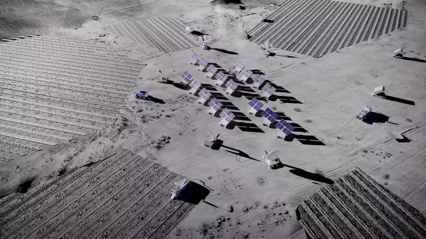 Koncept-obraz wydobycia helu-3 na Księżycu. Ilustracja: Interlune