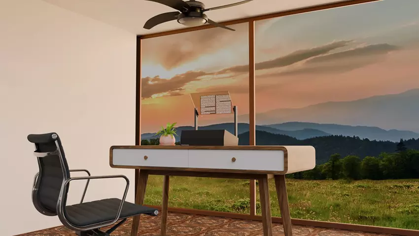 Przezroczysty wyświetlacz Phantom na tle zachodu słońca