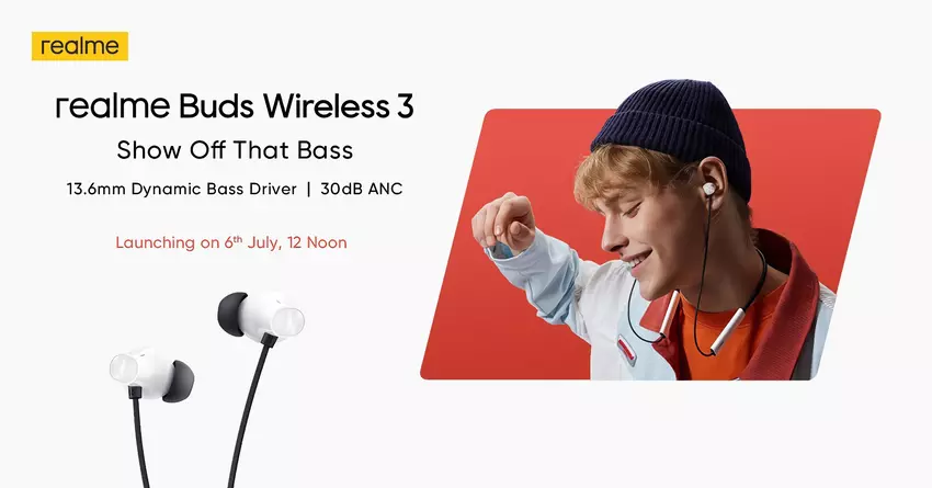 realme zaprezentuje słuchawki Buds Wireless 3 z ANC i dźwiękiem przestrzennym w cenie poniżej 40 USD 6 lipca.