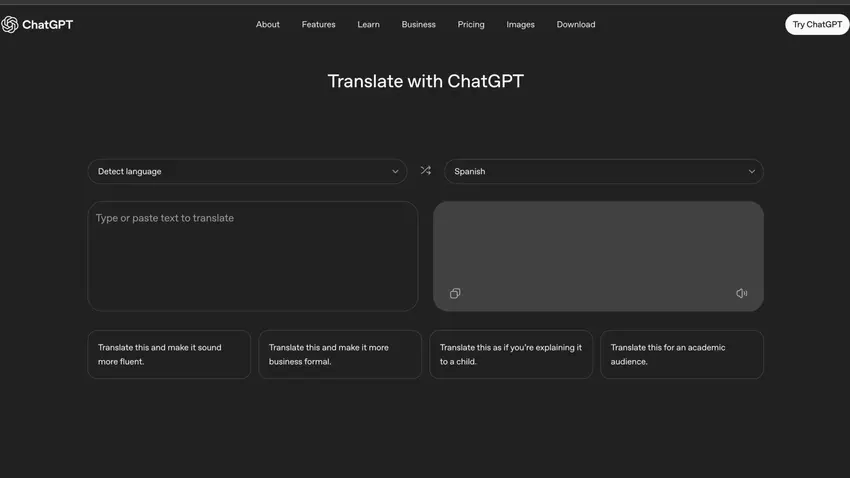 Interfejs ChatGPT Translate