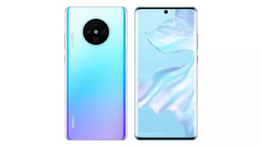 Huawei Mate 30 Pro na rendererze koncepcji: wyświetlacz z otworem w środku i okrągłą kamerą z czterema modułami