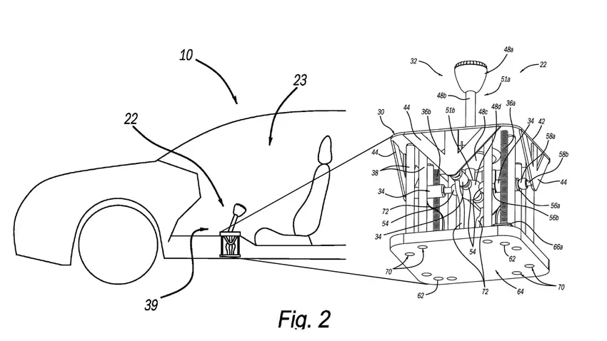 Schemat symulatora mechanicznej skrzyni biegów dla pojazdów elektrycznych z dokumentacji patentowej