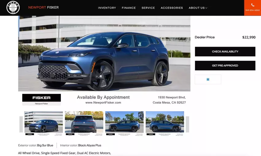 SUV Fisker Ocean wystawiony na sprzedaż