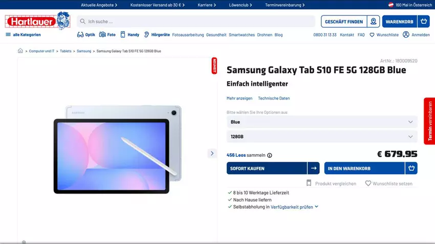 Austriacki sklep rozpoczyna sprzedaż Galaxy Tab S10 FE