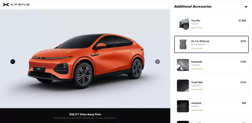 Akcesoria do Xpeng G6 w konfiguratorze online