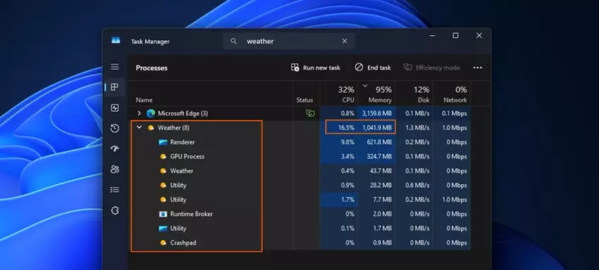 Obrazek interfejsu aplikacji 'Pogoda' na Windows 11
