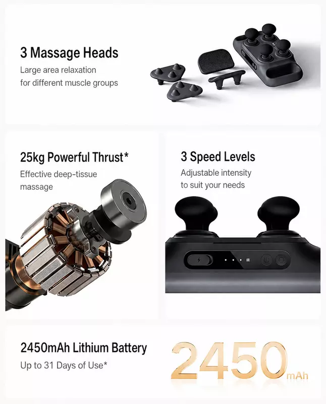 Pistolet do masażu Xiaomi Mijia Fascia Gun 3 z trzema głowicami masującymi