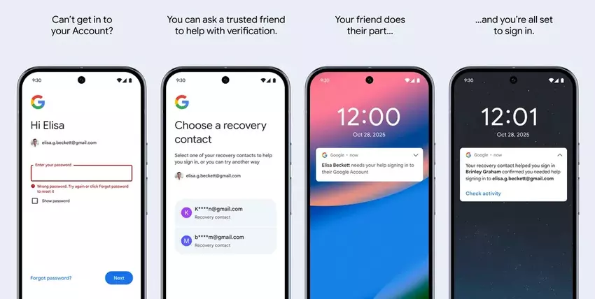 Recovery Contacts feature demonstration in Google account settings