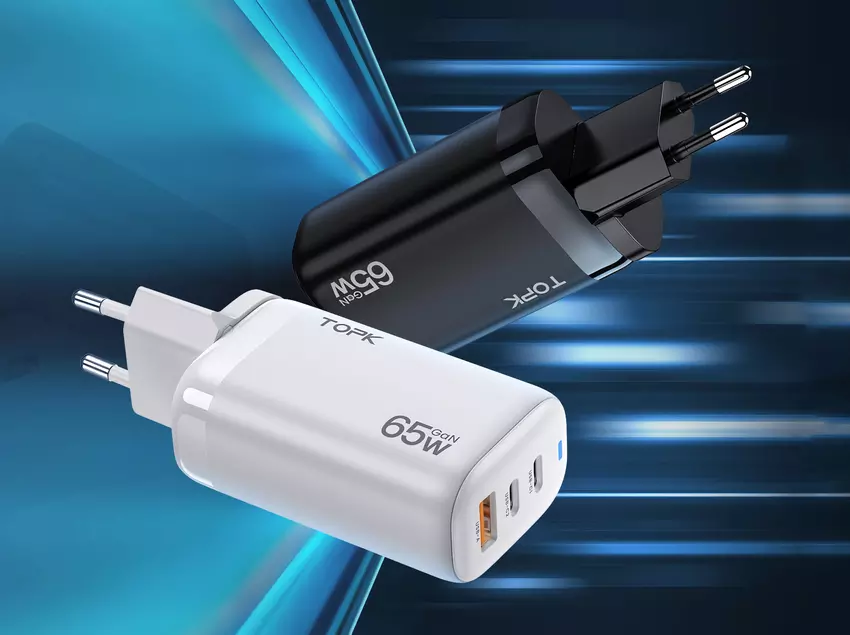 Ładowarka TOPK GaN za 22 USD z 65 W, trzema portami USB i europejską wtyczką
