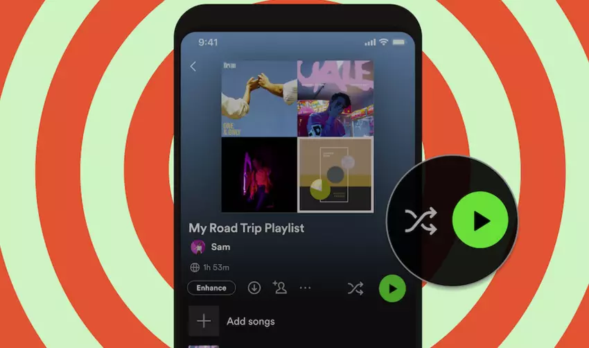 Przyciski odtwarzania i odtwarzania losowego zostały dodane do wszystkich list odtwarzania i albumów w Spotify.