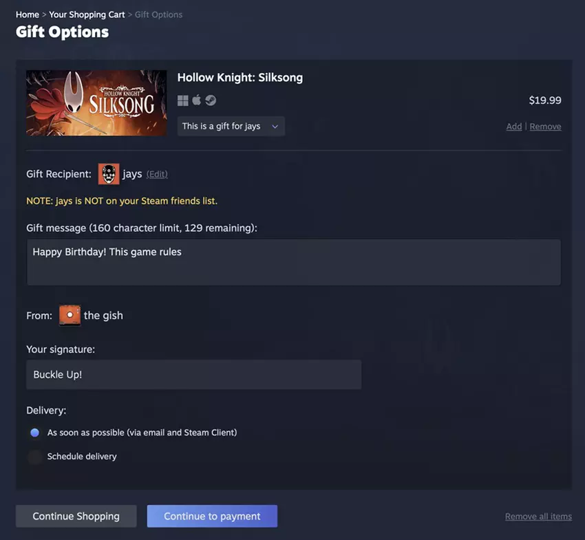 Interfejs listy życzeń w Steam