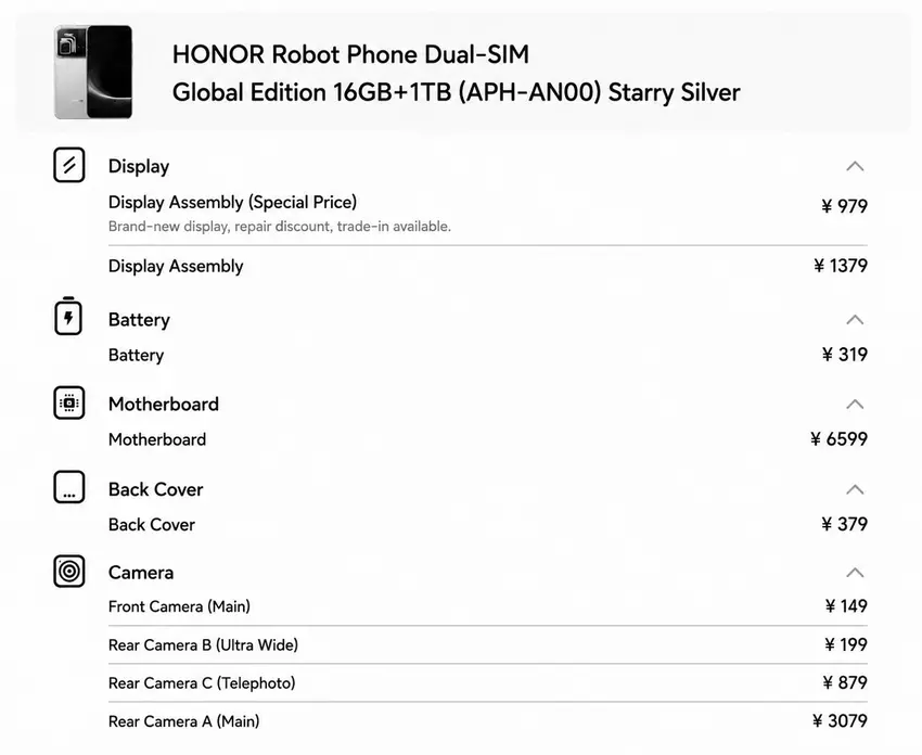 Komponenty Honor Robot Phone i ich cena