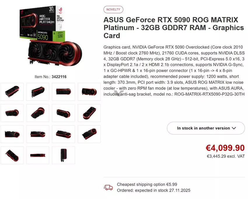 Ceny na ASUS ROG Matrix GeForce RTX 5090 w Niemczech