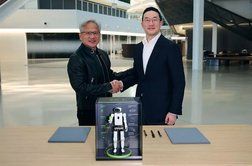 Miniaturowy humanoidalny robot z autografami CEO LG oraz NVIDIA