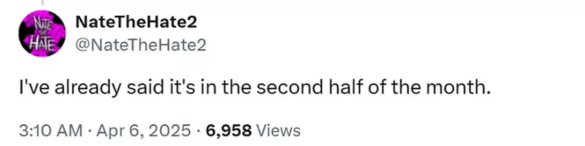 Zrzut ekranu wiadomości Nate the Hate w X