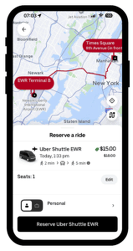 Interfejs aplikacji Uber