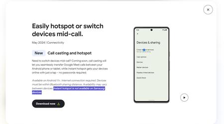 Smartfony Samsung nie otrzymają nowej funkcji Google Instant Hotspot