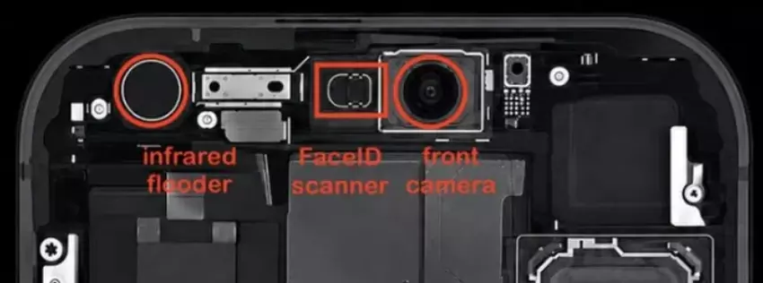 Schemat umiejscowienia czujnika IR pod ekranem iPhone 18 Pro