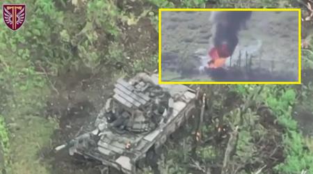 Tanie ukraińskie drony kamikadze spaliły rosyjski czołg T-80BV z systemem obrony dynamicznej Kontakt-1