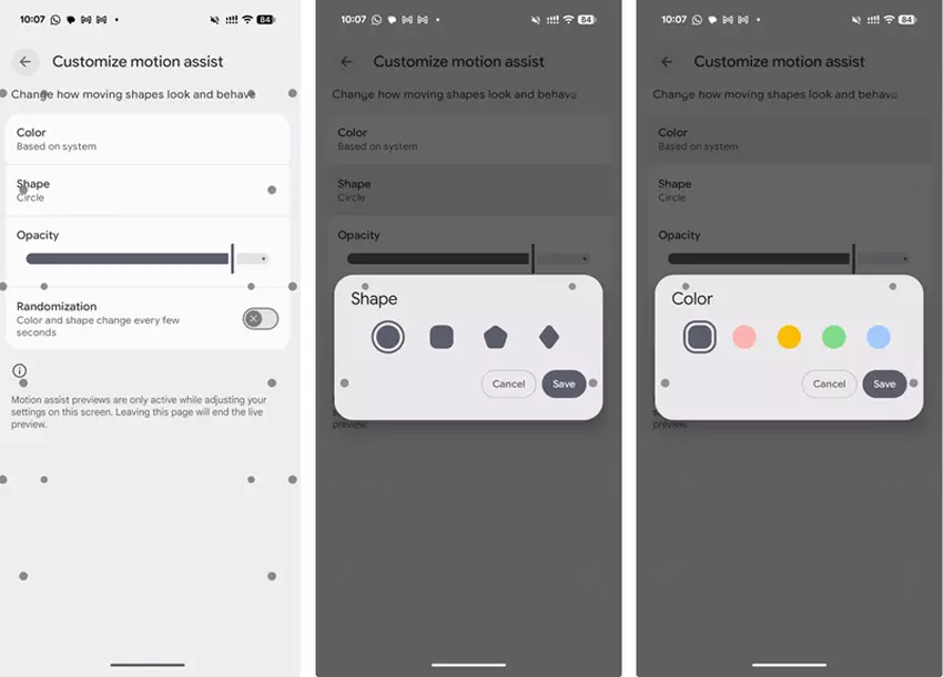 Przykład działania Motion Assist na telefonie Pixel