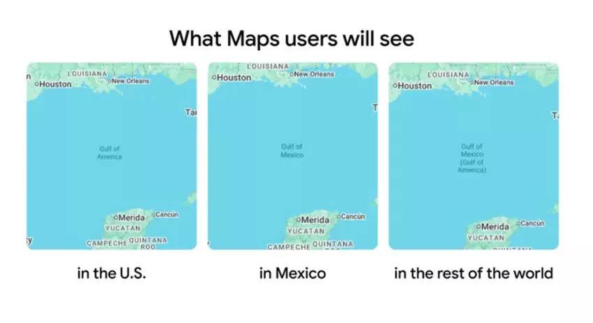 Zmiany w nazwie Zatoki Meksykańskiej na Mapach Google
