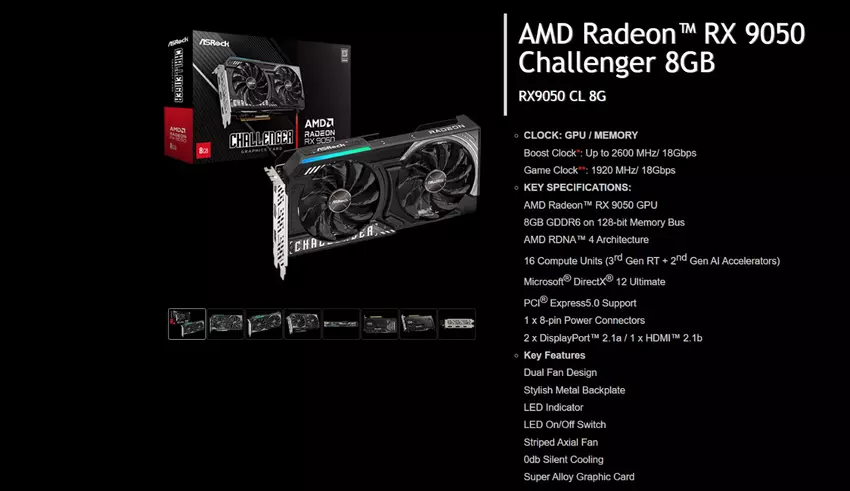Widok karty graficznej ASRock Radeon RX 9050 Challenger