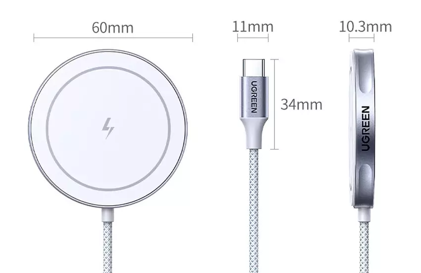 Dimensions of Ugreen 25W Magnetic Wireless Charger