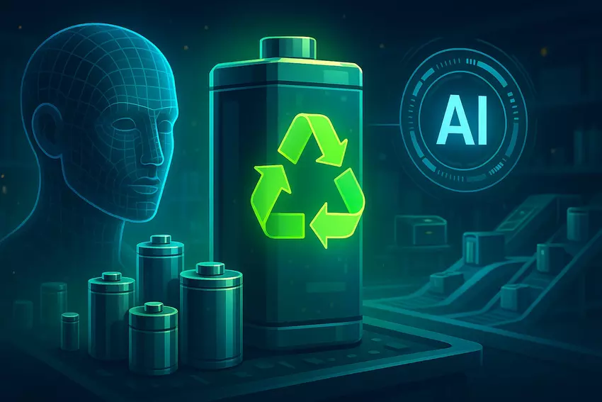 Ilustracyjny obraz wykorzystania sztucznej inteligencji w rozwoju i recyklingu baterii